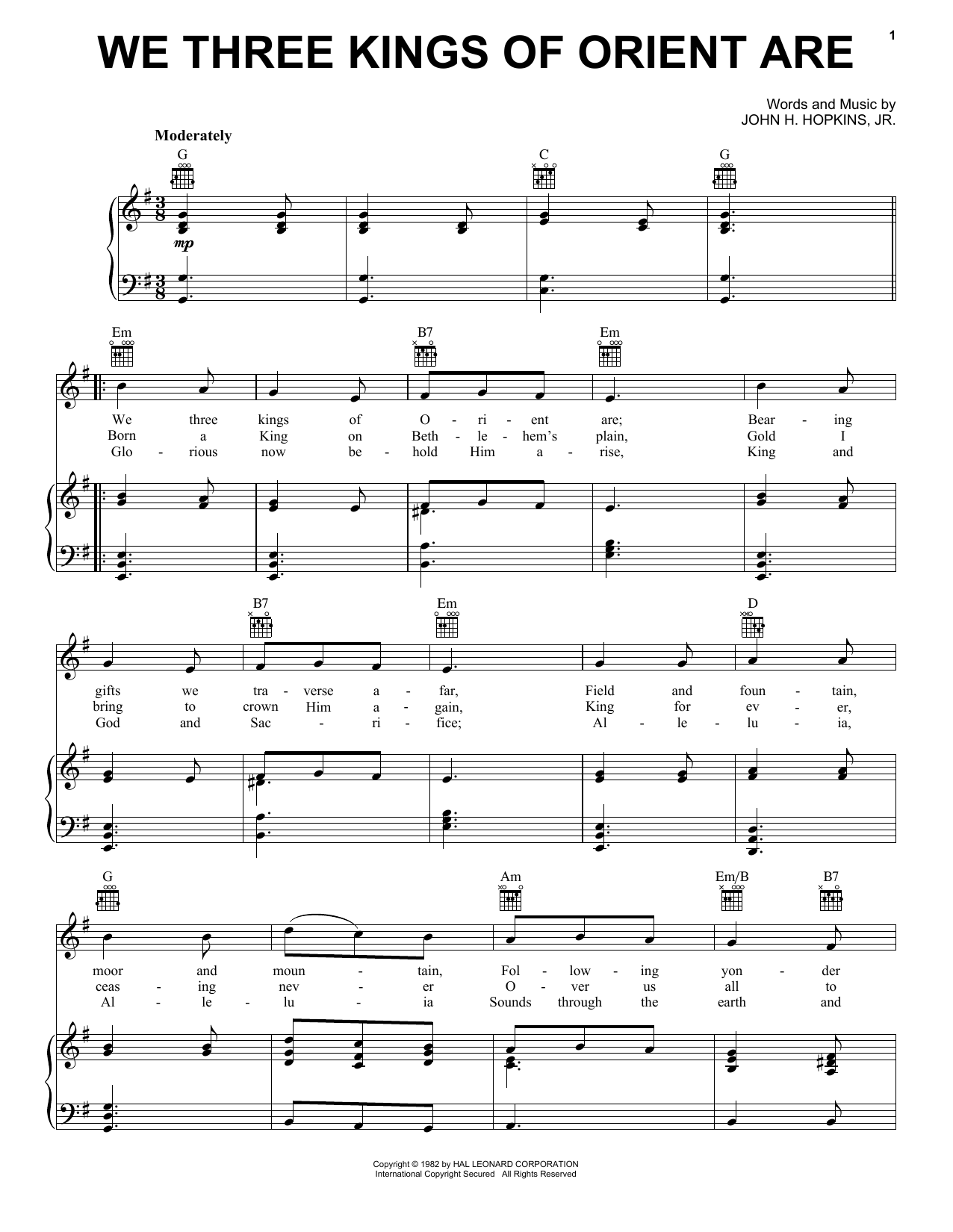 Learn to play John H. Hopkins, Jr. We Three Kings Of Orient Are sheet music for Piano, Vocal & Guitar (Right-Hand Melody) in minutes. John H. Hopkins, Jr. We Three Kings Of Orient Are sheet music notes and chords