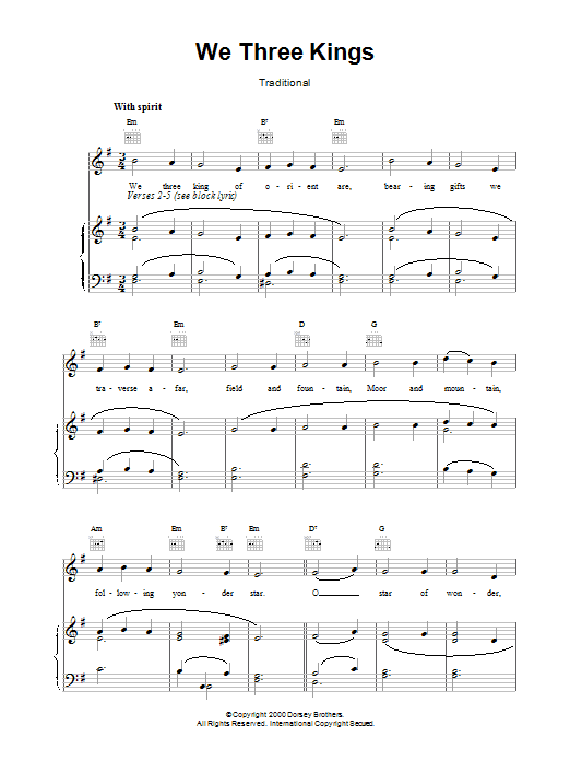 Learn to play John H. Hopkins, Jr. We Three Kings Of Orient Are sheet music for Piano in minutes. John H. Hopkins, Jr. We Three Kings Of Orient Are sheet music preview music notes and score for Piano including 4 page(s)