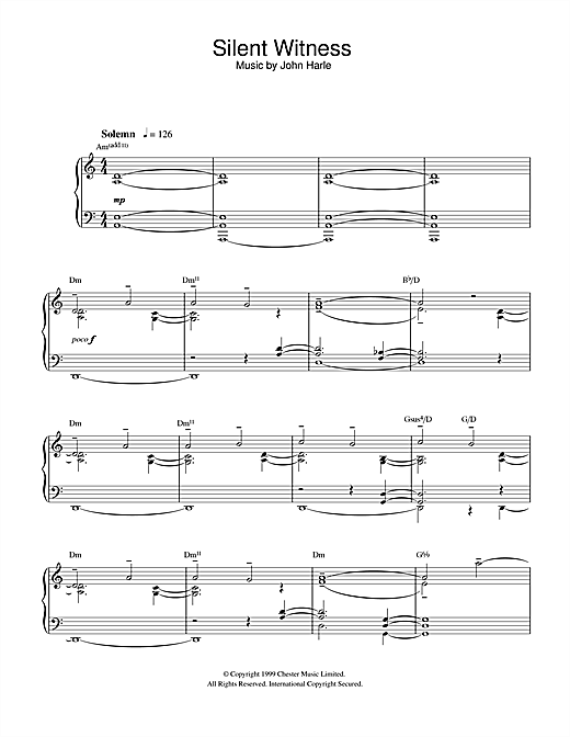 Learn to play John Harle Silent Witness sheet music for Piano in minutes. John Harle Silent Witness sheet music notes and chords