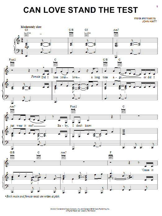 Learn to play John Hiatt Can Love Stand The Test (from The Country Bears) sheet music for Piano, Vocal & Guitar (Right-Hand Melody) in minutes. John Hiatt Can Love Stand The Test (from The Country Bears) sheet music notes and chords