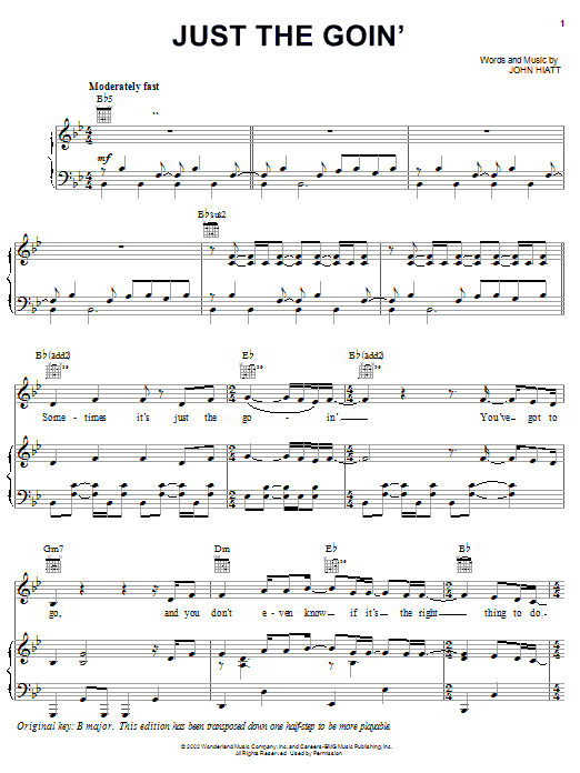 Learn to play John Hiatt Just The Goin' (from The Country Bears) sheet music for Piano, Vocal & Guitar (Right-Hand Melody) in minutes. John Hiatt Just The Goin' (from The Country Bears) sheet music notes and chords