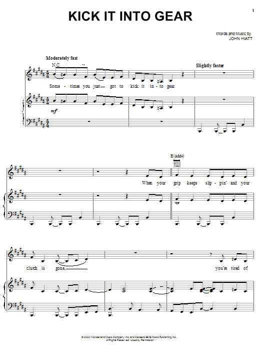 Learn to play John Hiatt Kick It Into Gear (from The Country Bears) sheet music for Piano, Vocal & Guitar (Right-Hand Melody) in minutes. John Hiatt Kick It Into Gear (from The Country Bears) sheet music notes and chords