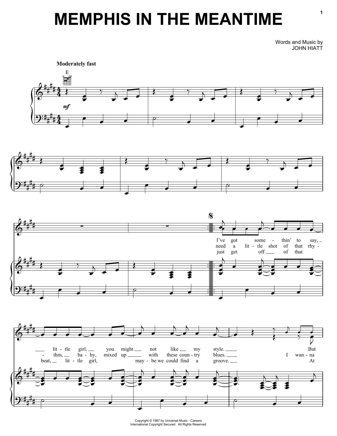 Learn to play John Hiatt Memphis In The Meantime sheet music for Piano, Vocal & Guitar (Right-Hand Melody) in minutes. John Hiatt Memphis In The Meantime sheet music preview music notes and score for Piano, Vocal & Guitar (Right-Hand Melody) including 7 page(s)
