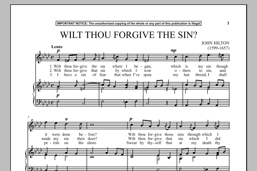 Learn to play John Hilton Wilt Thou Forgive The Sin? sheet music for Piano & Vocal in minutes. John Hilton Wilt Thou Forgive The Sin? sheet music notes and chords