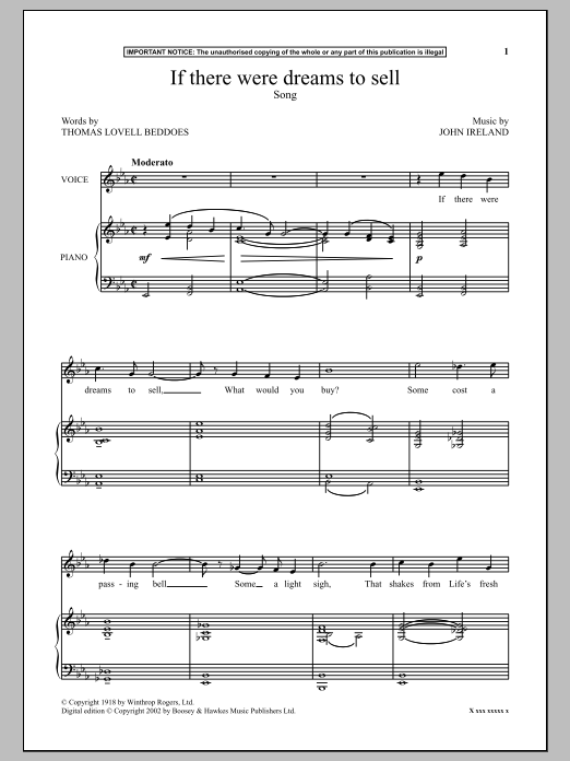Learn to play John Ireland If There Were Dreams To Sell sheet music for Piano & Vocal in minutes. John Ireland If There Were Dreams To Sell sheet music notes and chords