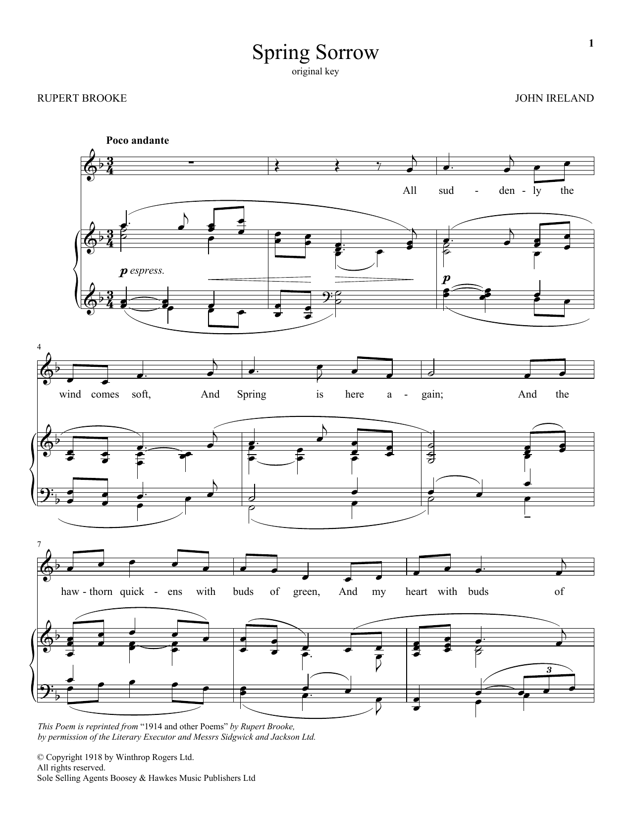 Learn to play John Ireland Spring Sorrow sheet music for Piano & Vocal in minutes. John Ireland Spring Sorrow sheet music notes and chords
