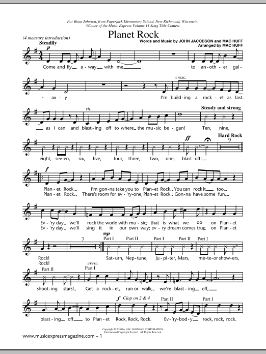 Learn to play John Jacobson Planet Rock sheet music for Unison Voice in minutes. John Jacobson Planet Rock sheet music preview music notes and score for Unison Voice including 6 page(s)