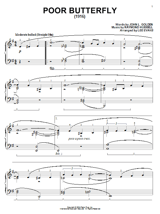 Learn to play John L. Golden Poor Butterfly sheet music for Piano in minutes. John L. Golden Poor Butterfly sheet music preview music notes and score for Piano including 4 page(s)