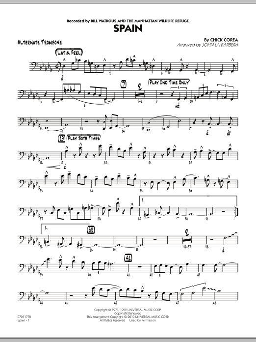 John La Barbera Spain - Alternate Trombone sheet music preview music notes and score for Jazz Ensemble including 3 page(s)