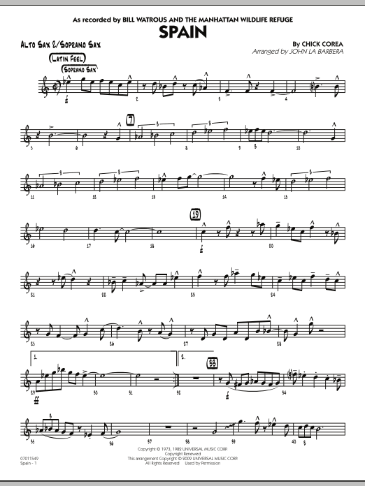 Learn to play John La Barbera Spain - Alto Sax 2/Soprano Sax sheet music for Jazz Ensemble in minutes. John La Barbera Spain - Alto Sax 2/Soprano Sax sheet music preview music notes and score for Jazz Ensemble including 3 page(s)