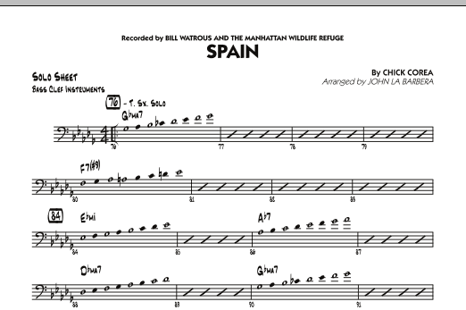 John La Barbera Spain - Bass Clef Solo Sheet sheet music preview music notes and score for Jazz Ensemble including 1 page(s)