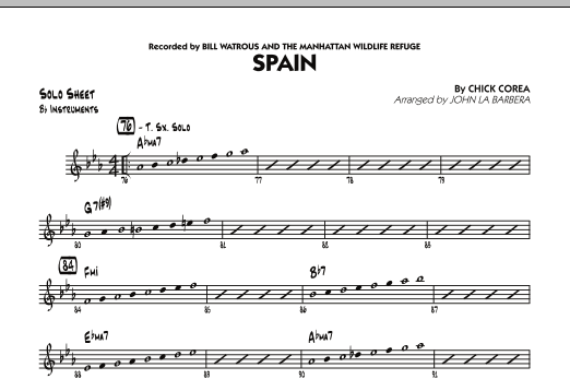 John La Barbera Spain - Bb Solo Sheet sheet music preview music notes and score for Jazz Ensemble including 1 page(s)