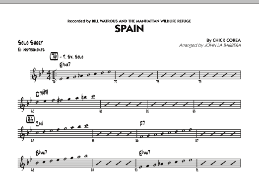 John La Barbera Spain - Eb Solo Sheet sheet music preview music notes and score for Jazz Ensemble including 1 page(s)