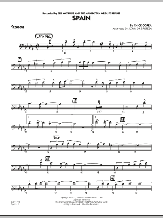 John La Barbera Spain - Trombone sheet music preview music notes and score for Jazz Ensemble including 3 page(s)