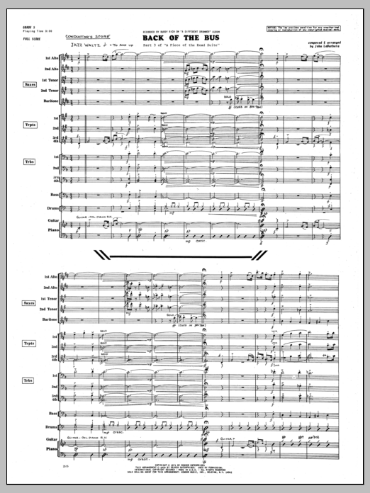 Learn to play John LaBarbara Back Of The Bus - Full Score sheet music for Jazz Ensemble in minutes. John LaBarbara Back Of The Bus - Full Score sheet music preview music notes and score for Jazz Ensemble including 10 page(s)
