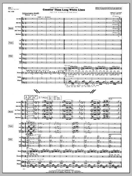 Learn to play John LaBarbara Countin' Them Long White Lines - Full Score sheet music for Jazz Ensemble in minutes. John LaBarbara Countin' Them Long White Lines - Full Score sheet music preview music notes and score for Jazz Ensemble including 6 page(s)