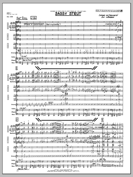 Learn to play John LaBarbara Sassy Strut - Full Score sheet music for Jazz Ensemble in minutes. John LaBarbara Sassy Strut - Full Score sheet music preview music notes and score for Jazz Ensemble including 10 page(s)