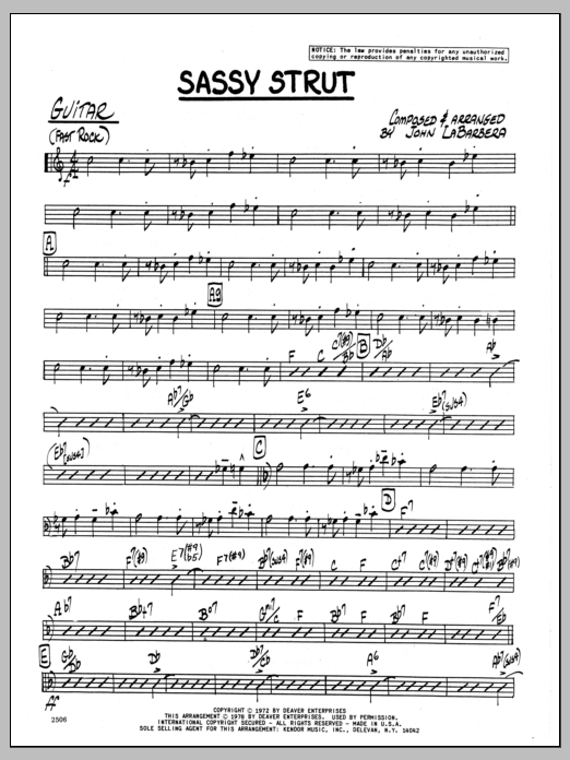 Learn to play John LaBarbara Sassy Strut - Guitar sheet music for Jazz Ensemble in minutes. John LaBarbara Sassy Strut - Guitar sheet music preview music notes and score for Jazz Ensemble including 3 page(s)