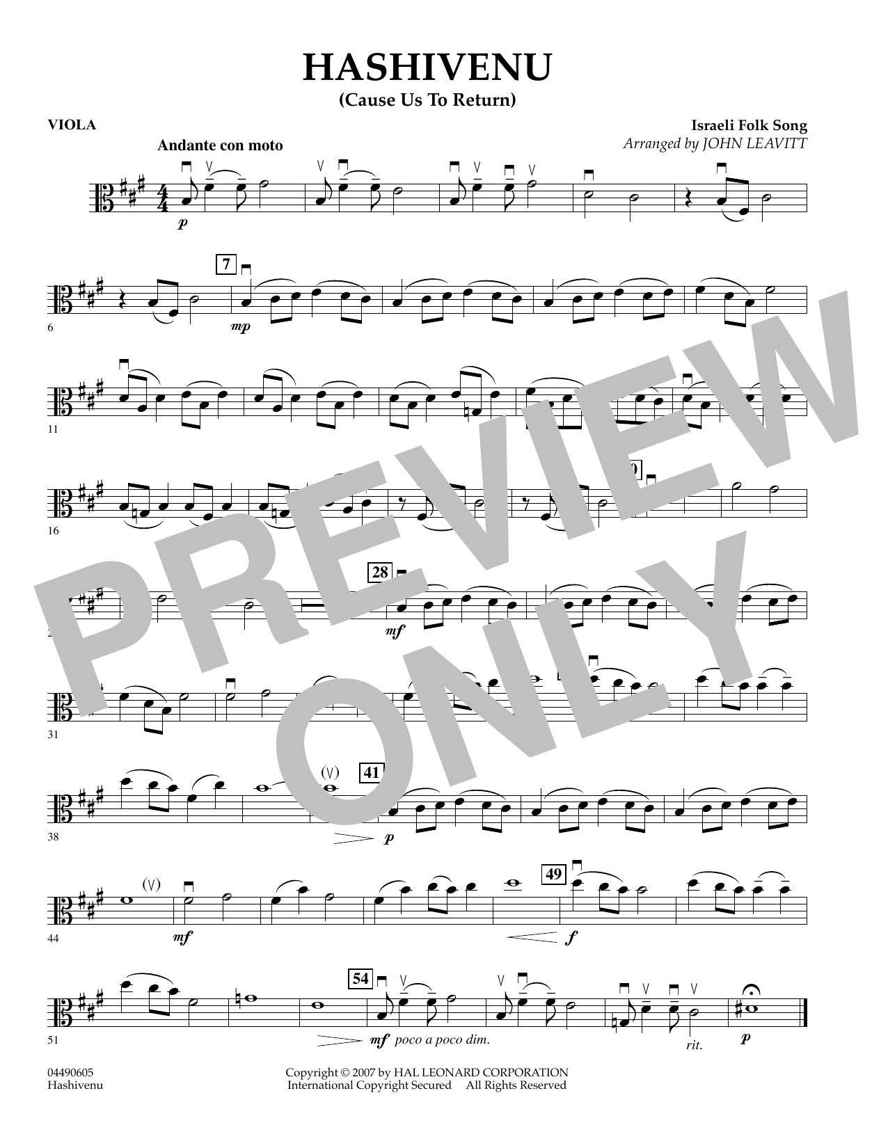 Learn to play John Leavitt Hashivenu (Cause Us to Return) - Viola sheet music for Orchestra in minutes. John Leavitt Hashivenu (Cause Us to Return) - Viola sheet music preview music notes and score for Orchestra including 1 page(s)