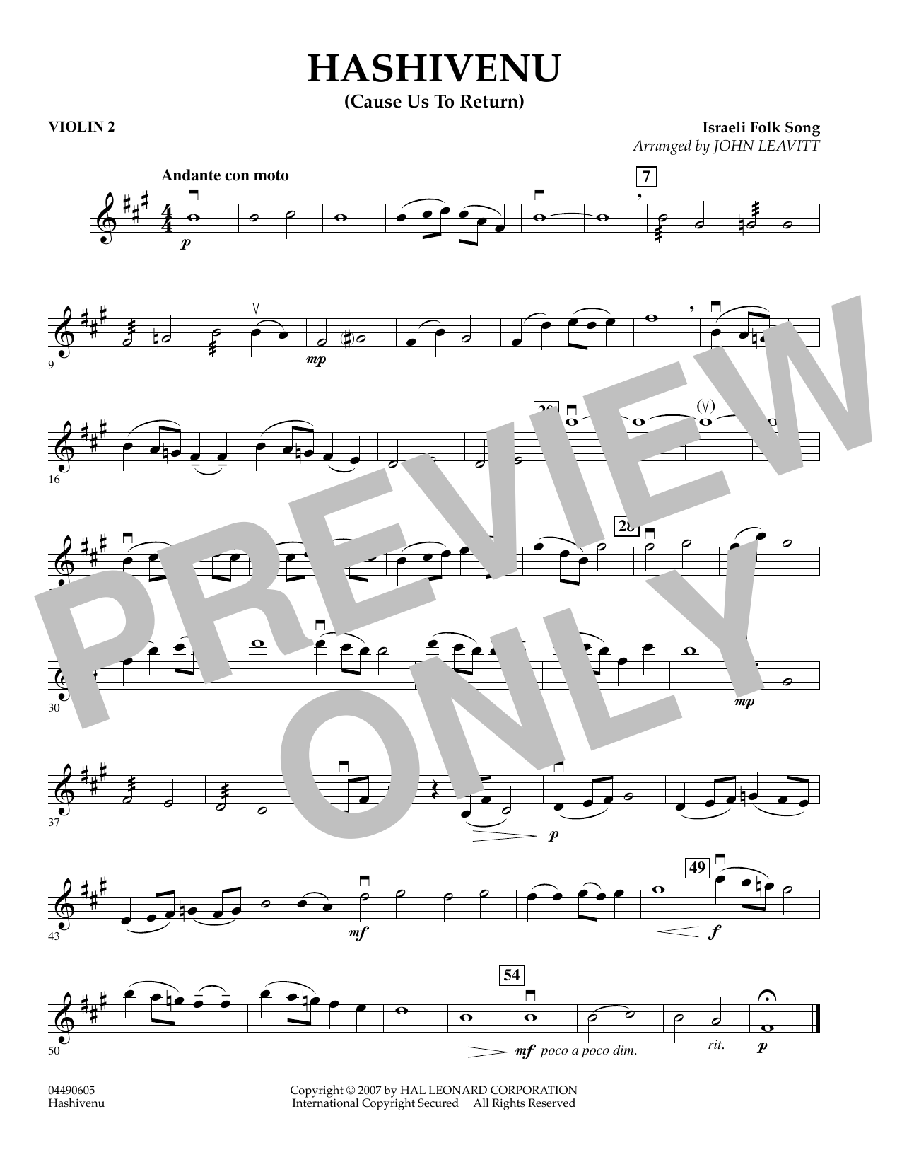 Learn to play John Leavitt Hashivenu (Cause Us to Return) - Violin 2 sheet music for Orchestra in minutes. John Leavitt Hashivenu (Cause Us to Return) - Violin 2 sheet music preview music notes and score for Orchestra including 1 page(s)