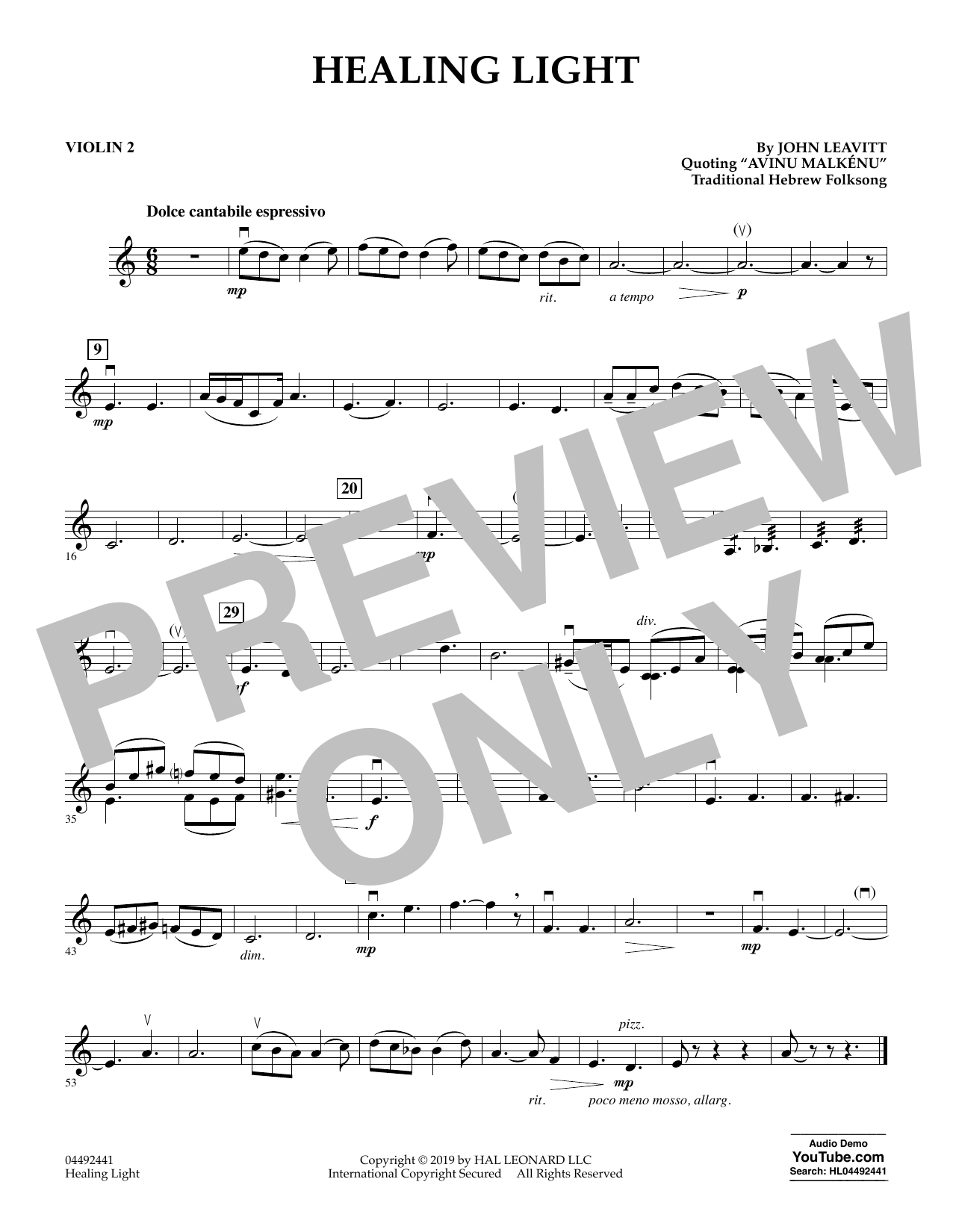 Learn to play John Leavitt Healing Light - Violin 2 sheet music for Orchestra in minutes. John Leavitt Healing Light - Violin 2 sheet music preview music notes and score for Orchestra including 1 page(s)