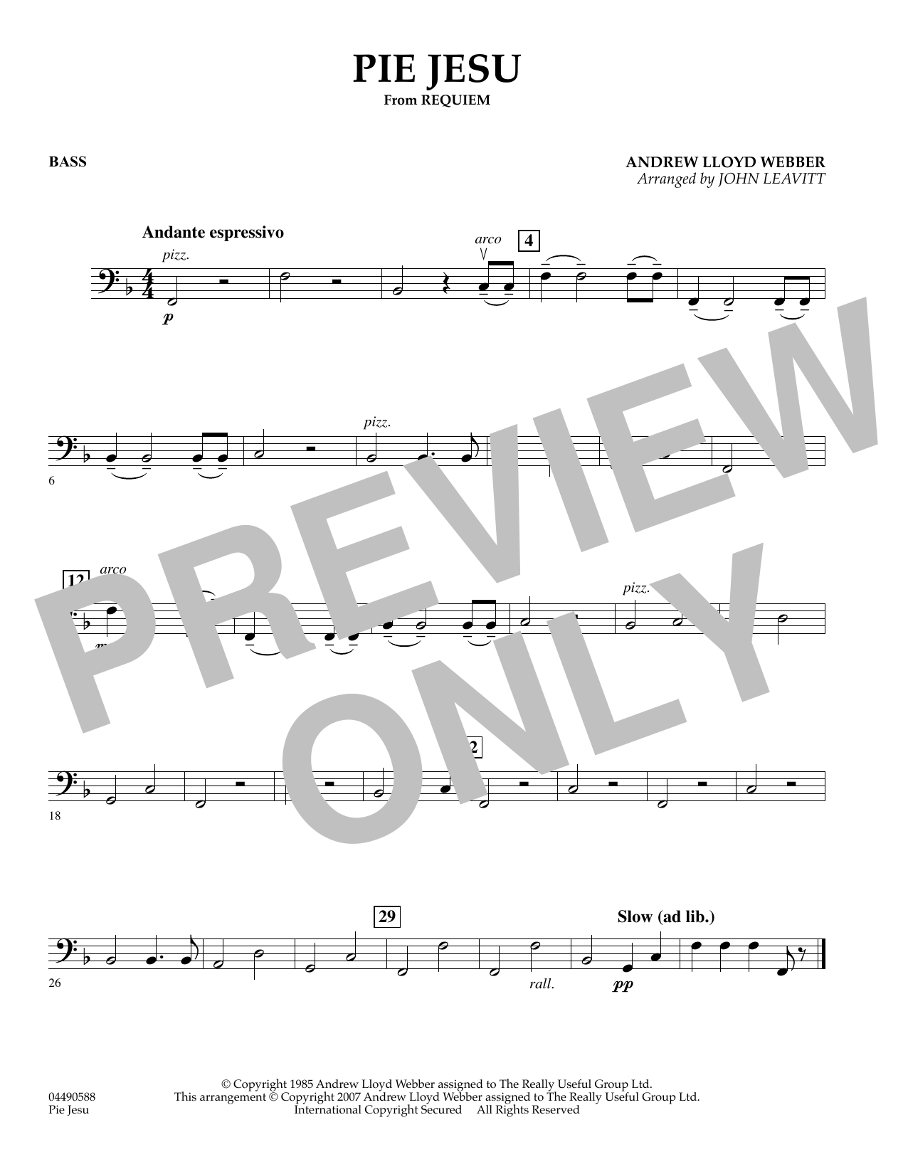 Learn to play John Leavitt Pie Jesu (from Requiem) - Bass sheet music for Orchestra in minutes. John Leavitt Pie Jesu (from Requiem) - Bass sheet music preview music notes and score for Orchestra including 1 page(s)