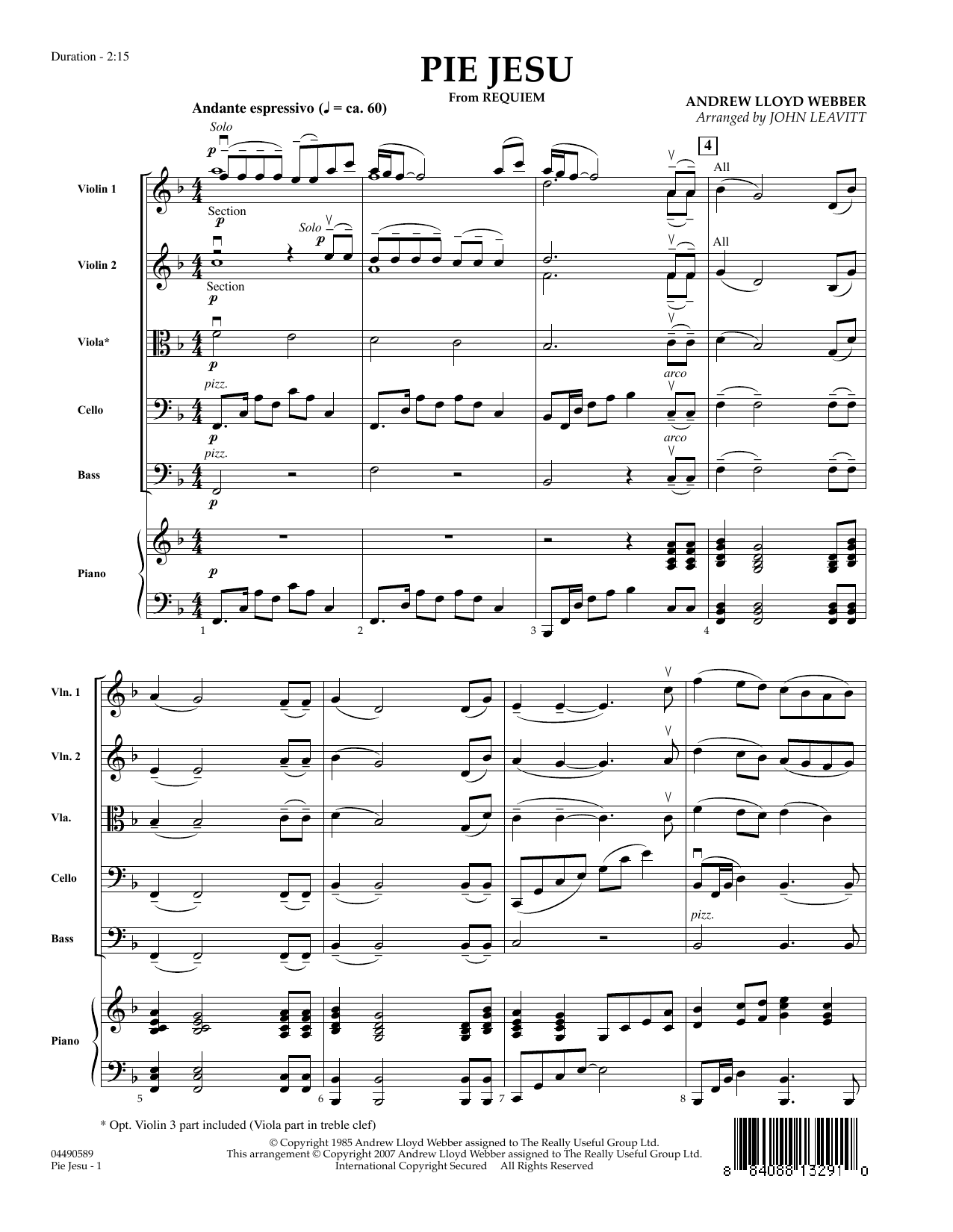 Learn to play John Leavitt Pie Jesu (from Requiem) - Full Score sheet music for Orchestra in minutes. John Leavitt Pie Jesu (from Requiem) - Full Score sheet music preview music notes and score for Orchestra including 4 page(s)