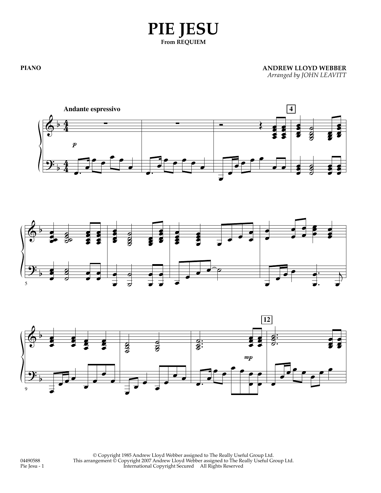John Leavitt Pie Jesu (from Requiem) - Piano sheet music preview music notes and score for Orchestra including 2 page(s)