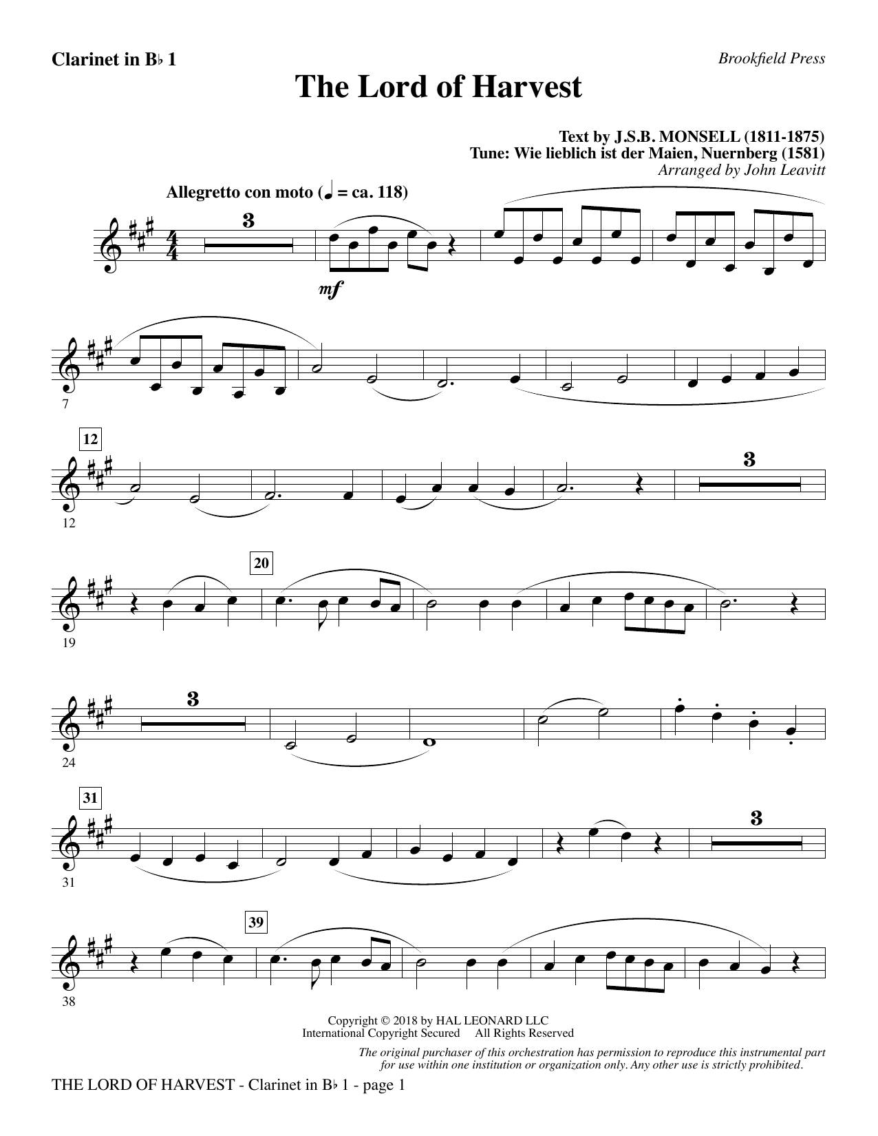 Learn to play John Leavitt The Lord of Harvest - Bb Clarinet 1 sheet music for Choir Instrumental Pak in minutes. John Leavitt The Lord of Harvest - Bb Clarinet 1 sheet music preview music notes and score for Choir Instrumental Pak including 2 page(s)
