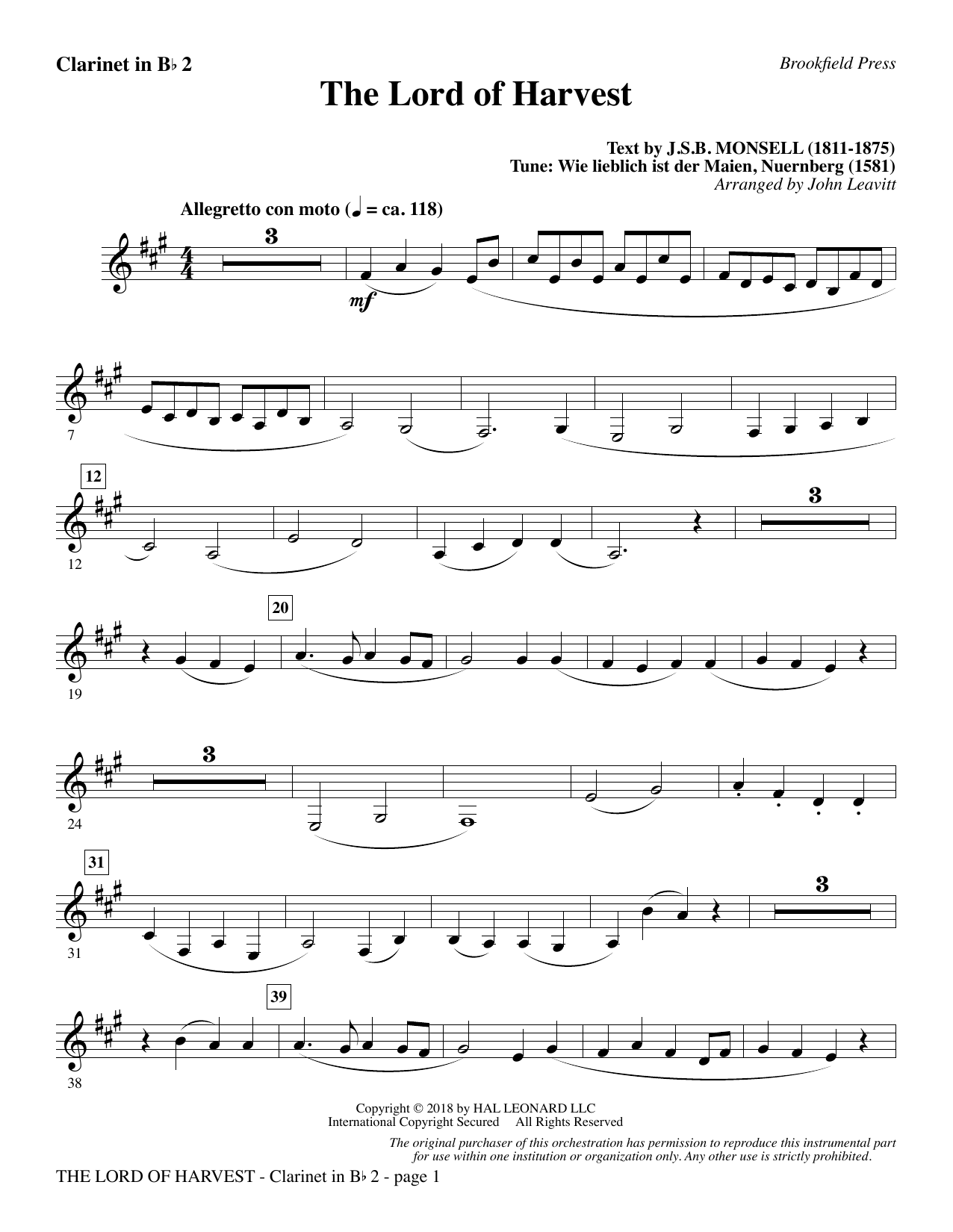Learn to play John Leavitt The Lord of Harvest - Bb Clarinet 2 sheet music for Choir Instrumental Pak in minutes. John Leavitt The Lord of Harvest - Bb Clarinet 2 sheet music preview music notes and score for Choir Instrumental Pak including 2 page(s)