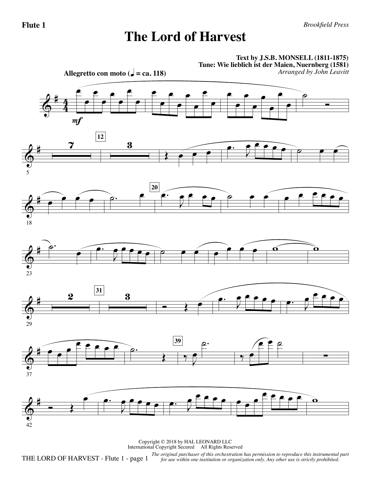 Learn to play John Leavitt The Lord of Harvest - Flute 1 sheet music for Choir Instrumental Pak in minutes. John Leavitt The Lord of Harvest - Flute 1 sheet music preview music notes and score for Choir Instrumental Pak including 2 page(s)