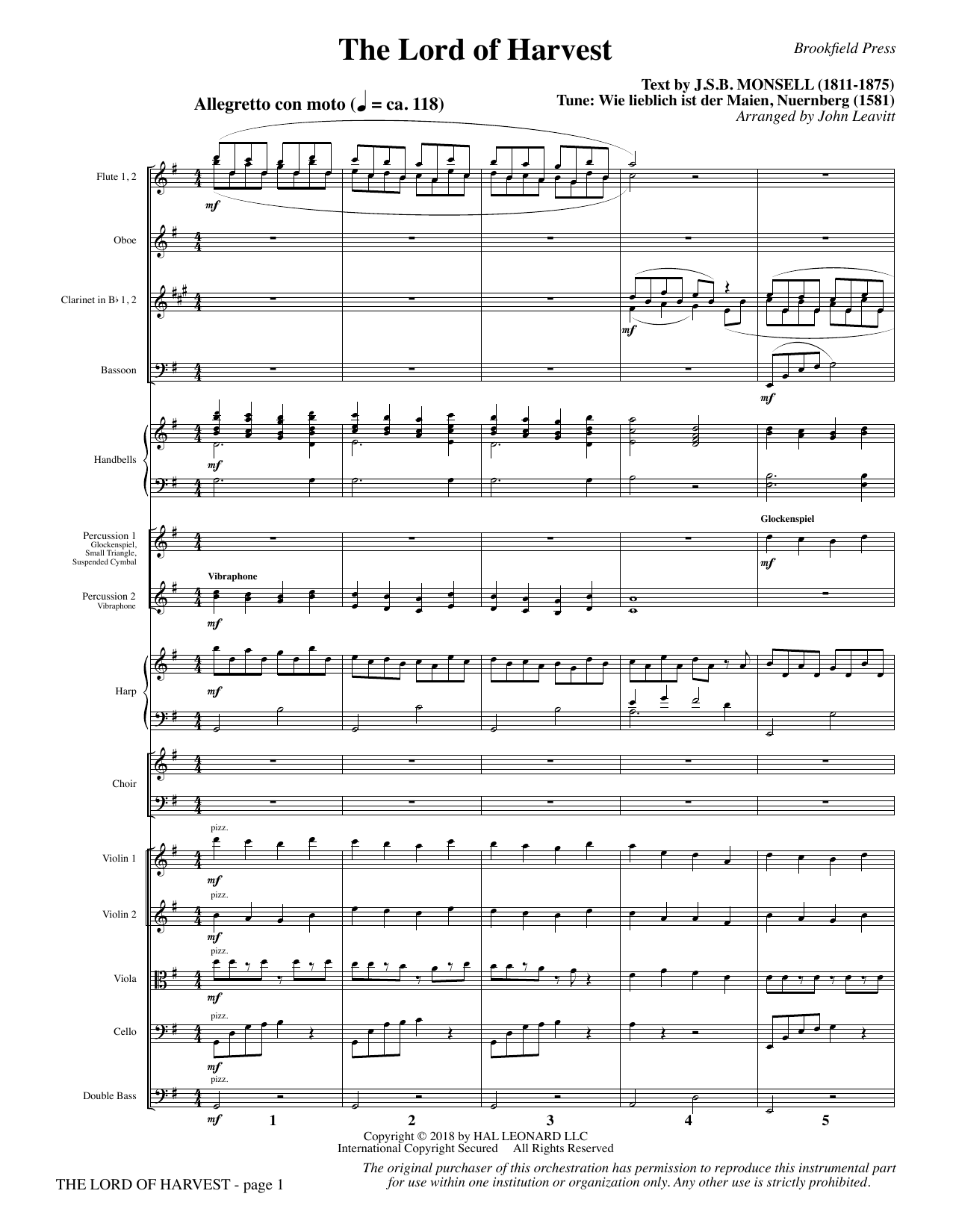 John Leavitt The Lord of Harvest - Full Score sheet music preview music notes and score for Choir Instrumental Pak including 16 page(s)