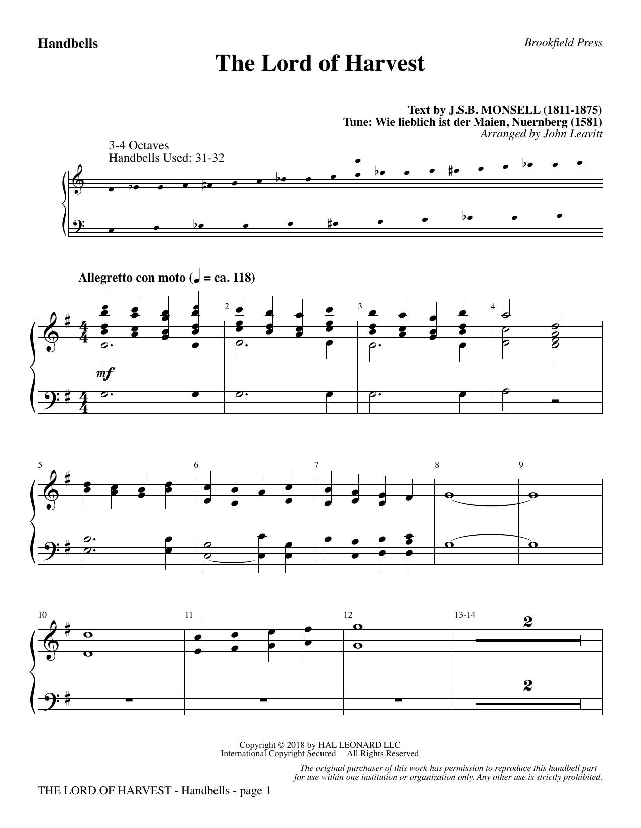 John Leavitt The Lord of Harvest - Handbells sheet music preview music notes and score for Choir Instrumental Pak including 3 page(s)