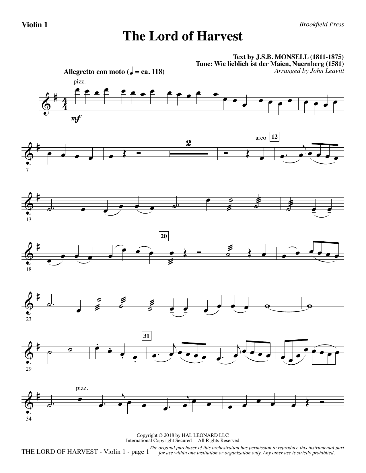 Learn to play John Leavitt The Lord of Harvest - Violin 1 sheet music for Choir Instrumental Pak in minutes. John Leavitt The Lord of Harvest - Violin 1 sheet music preview music notes and score for Choir Instrumental Pak including 2 page(s)