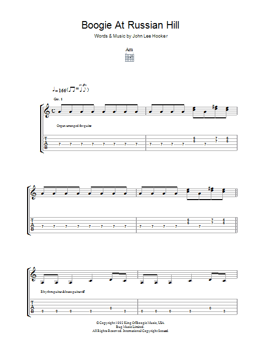 Learn to play John Lee Hooker Boogie At Russian Hill sheet music for Guitar Tab in minutes. John Lee Hooker Boogie At Russian Hill sheet music preview music notes and score for Guitar Tab including 7 page(s)