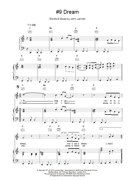 Learn to play John Lennon #9 Dream sheet music for Piano, Vocal & Guitar (Right-Hand Melody) in minutes. John Lennon #9 Dream sheet music preview music notes and score for Piano, Vocal & Guitar (Right-Hand Melody) including 5 page(s)