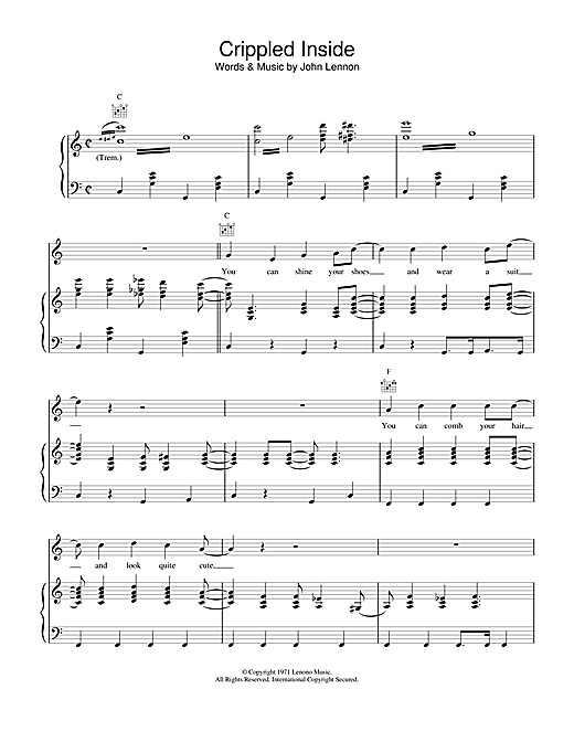 Learn to play John Lennon Crippled Inside sheet music for Piano, Vocal & Guitar (Right-Hand Melody) in minutes. John Lennon Crippled Inside sheet music notes and chords