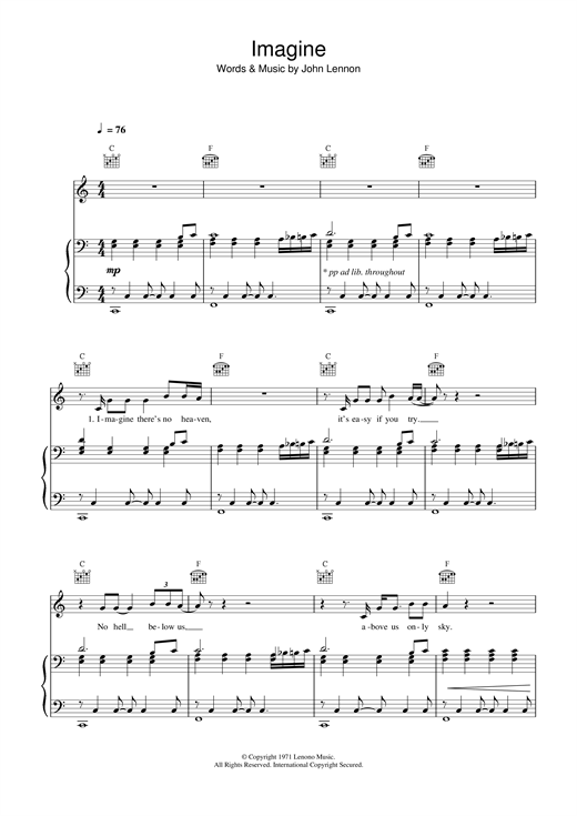 Learn to play John Lennon Imagine sheet music for Easy Piano in minutes. John Lennon Imagine sheet music notes and chords