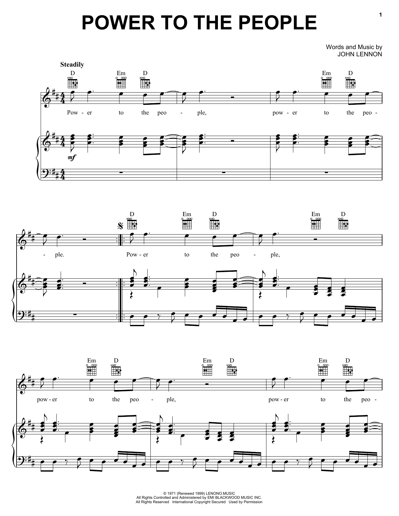 Learn to play John Lennon Power To The People sheet music for Piano, Vocal & Guitar (Right-Hand Melody) in minutes. John Lennon Power To The People sheet music preview music notes and score for Piano, Vocal & Guitar (Right-Hand Melody) including 3 page(s)