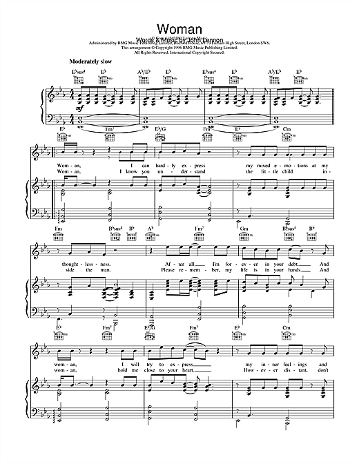 Learn to play John Lennon Woman sheet music for Piano, Vocal & Guitar (Right-Hand Melody) in minutes. John Lennon Woman sheet music notes and chords