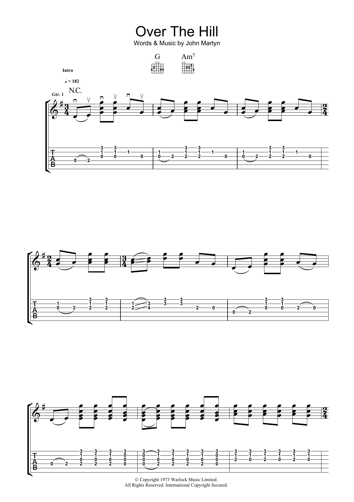 John Martyn Over The Hill sheet music preview music notes and score for Guitar Tab including 7 page(s)