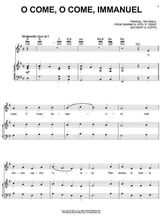 Learn to play John Mason Neale O Come, O Come Immanuel sheet music for Piano, Vocal & Guitar (Right-Hand Melody) in minutes. John Mason Neale O Come, O Come Immanuel sheet music notes and chords