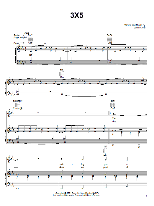 Learn to play John Mayer 3X5 sheet music for Easy Guitar in minutes. John Mayer 3X5 sheet music preview music notes and score for Easy Guitar including 6 page(s)