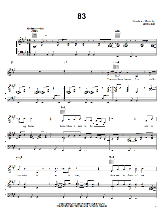 Learn to play John Mayer 83 sheet music for Easy Guitar in minutes. John Mayer 83 sheet music preview music notes and score for Easy Guitar including 5 page(s)