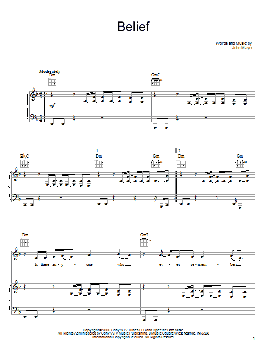 Learn to play John Mayer Belief sheet music for Guitar Tab in minutes. John Mayer Belief sheet music preview music notes and score for Guitar Tab including 12 page(s)