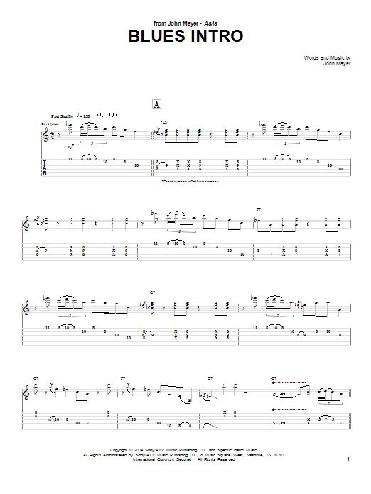 Learn to play John Mayer Blues Intro sheet music for Guitar Tab in minutes. John Mayer Blues Intro sheet music preview music notes and score for Guitar Tab including 7 page(s)
