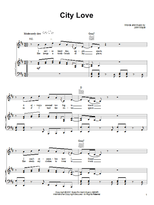 Learn to play John Mayer City Love sheet music for Easy Guitar in minutes. John Mayer City Love sheet music preview music notes and score for Easy Guitar including 4 page(s)