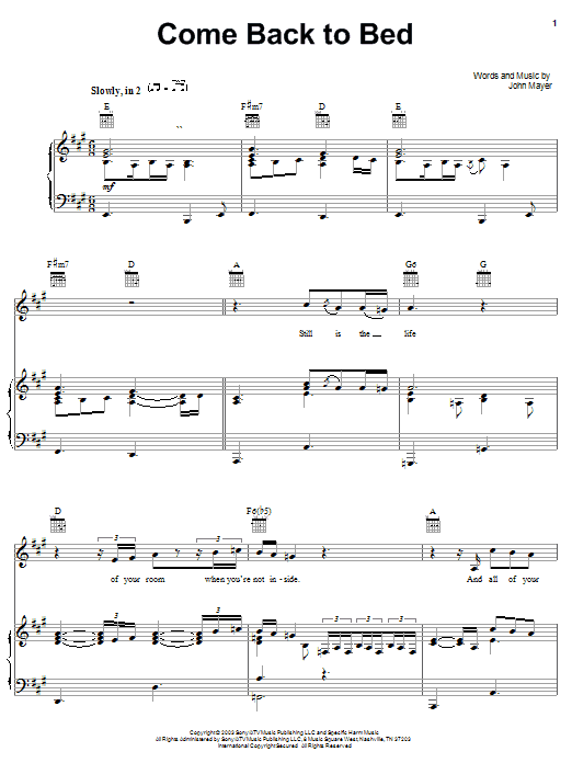 Learn to play John Mayer Come Back To Bed sheet music for Guitar Tab in minutes. John Mayer Come Back To Bed sheet music preview music notes and score for Guitar Tab including 11 page(s)