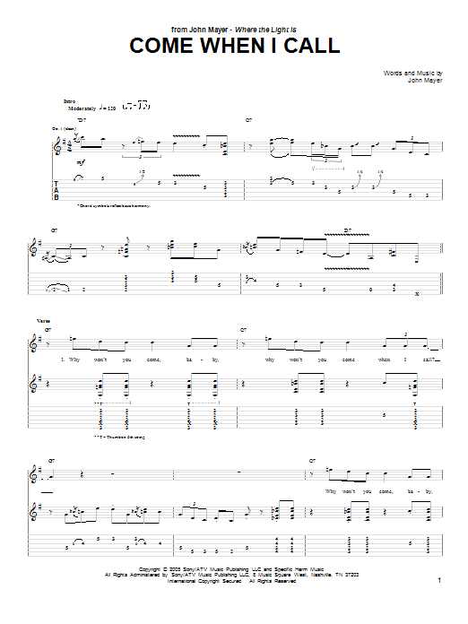 Learn to play John Mayer Come When I Call sheet music for Guitar Tab in minutes. John Mayer Come When I Call sheet music preview music notes and score for Guitar Tab including 10 page(s)