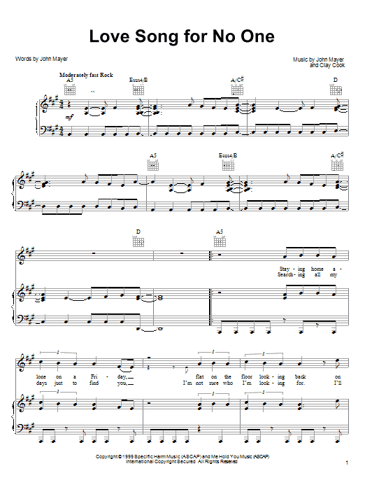 Learn to play John Mayer Love Song For No One sheet music for Guitar Tab in minutes. John Mayer Love Song For No One sheet music notes and chords
